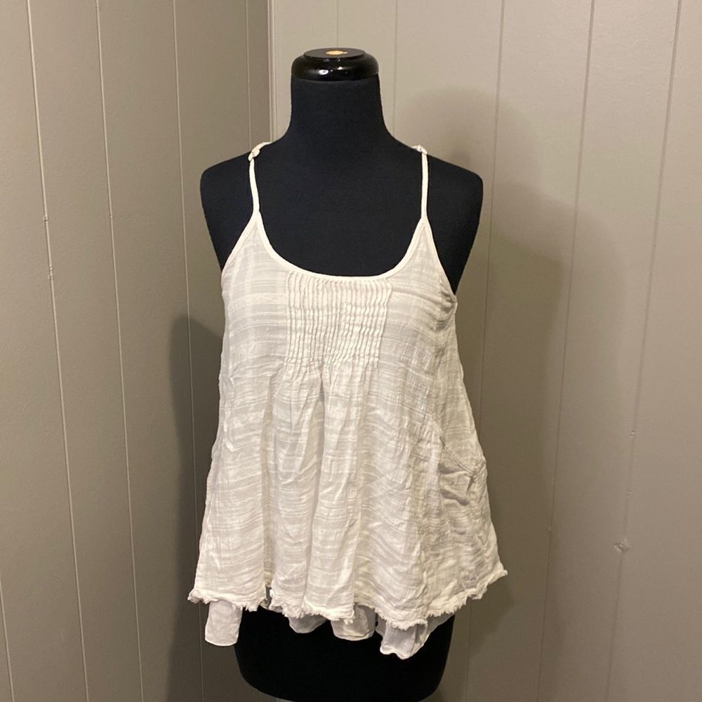 Anthropologie Lili’s Closet Extra Small Strap Tunic White 100% Cotton Pleated